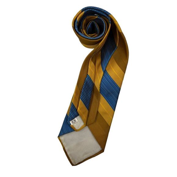 Vintage 1970s Diagonally Striped Tie Blues Golds Browns - Picture 2 of 4